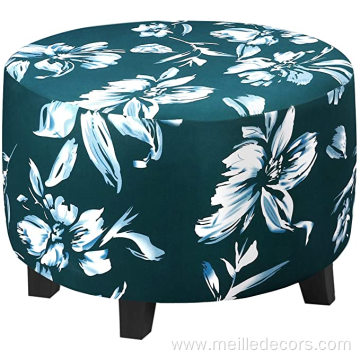 Round Floral Spandex Ottoman Covers Slipcover